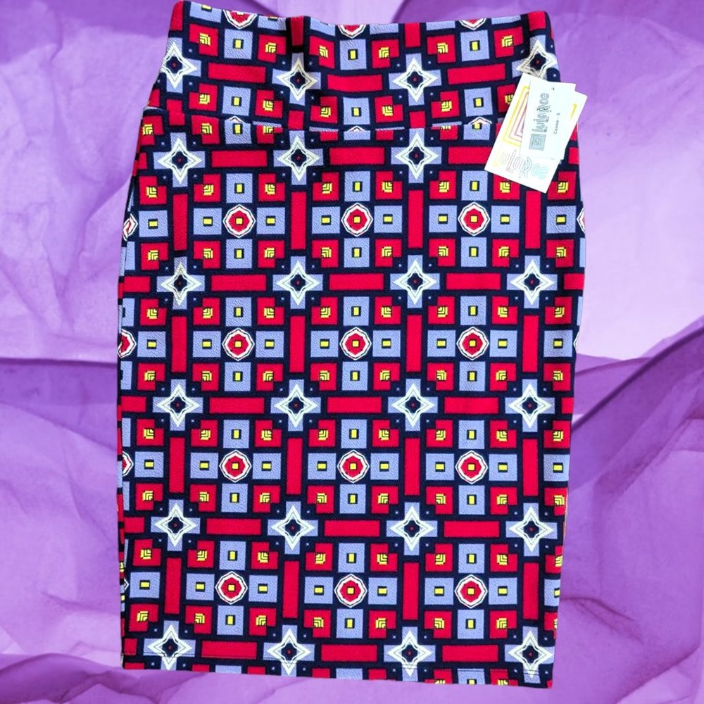 LLR Cassie Pencil Skirt Small Purple Red Geometric NWT